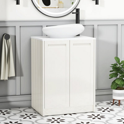 Royal Bathrooms Royal Bathroom Elmore 600mm Classic White Freestanding Bathroom Vanity Unit 2 Door Plain White Worktop With Nova Basin - image 1