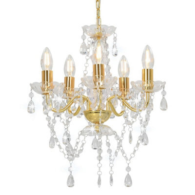 Walplus Chandelier With Crystal Beads Golden Round 5 X E14 - image 1
