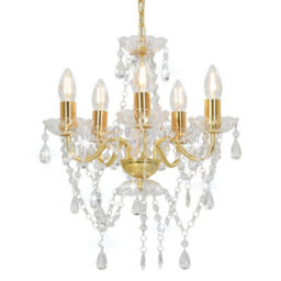 Walplus Chandelier With Crystal Beads Golden Round 5 X E14