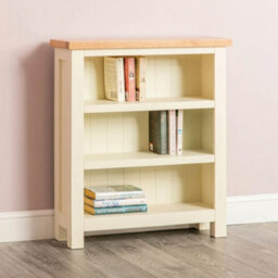 Farro Cream 3 Tier Small Bookcase - Painted With Oak Top - By Roseland Furniture - thumbnail 4
