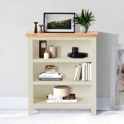 Farro Cream 3 Tier Small Bookcase - Painted With Oak Top - By Roseland Furniture - thumbnail 2