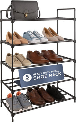 Cuqoo 5 Tier Shoe Rack Metal Storage Heavy Duty Shoe Organiser With Anti Rust Finish Quick Assembly Space Saving Unit Black - image 1