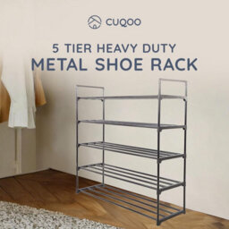 Cuqoo 5 Tier Shoe Rack Metal Storage Heavy Duty Shoe Organiser With Anti Rust Finish Quick Assembly Space Saving Unit Black - thumbnail 3