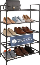 Cuqoo 5 Tier Shoe Rack Metal Storage Heavy Duty Shoe Organiser With Anti Rust Finish Quick Assembly Space Saving Unit Black