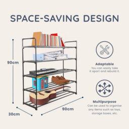 Cuqoo 5 Tier Shoe Rack Metal Storage Heavy Duty Shoe Organiser With Anti Rust Finish Quick Assembly Space Saving Unit Black - thumbnail 2