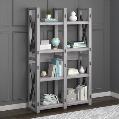 Gr8 Home Dorel Wildwood Wood Veneer Bookcase Room Divider Shelving Unit Rack Rustic White - image 1