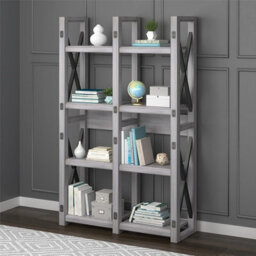 Gr8 Home Dorel Wildwood Wood Veneer Bookcase Room Divider Shelving Unit Rack Rustic White - thumbnail 2