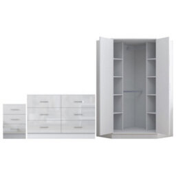 Reflect - 2 Door Corner + 6 Drawer Chest + 3 Drawer Bedside - Gloss White / Matt White - thumbnail 6