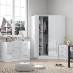 Reflect - 2 Door Corner + 6 Drawer Chest + 3 Drawer Bedside - Gloss White / Matt White - thumbnail 2