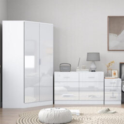 Reflect - 2 Door Corner + 6 Drawer Chest + 3 Drawer Bedside - Gloss White / Matt White - thumbnail 3