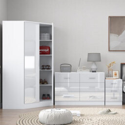 Reflect - 2 Door Corner + 6 Drawer Chest + 3 Drawer Bedside - Gloss White / Matt White - thumbnail 4