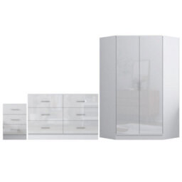 Reflect - 2 Door Corner + 6 Drawer Chest + 3 Drawer Bedside - Gloss White / Matt White - thumbnail 5