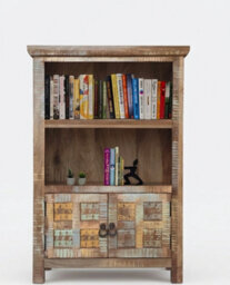 Buttercup Farm Aravali 2 Door Small Bookcase - Mango Wood - L35 X W85 X H123 Cm - Distressed Finish - thumbnail 2