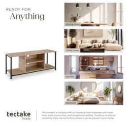 Tectake Tv Stand - Lowboard Cabinet With 4 Compartments, Adjustable Shelf 120 Cm - Industrial Wood Light, Oak Sonoma - thumbnail 7