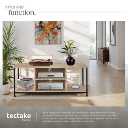 Tectake Tv Stand - Lowboard Cabinet With 4 Compartments, Adjustable Shelf 120 Cm - Industrial Wood Light, Oak Sonoma - thumbnail 4
