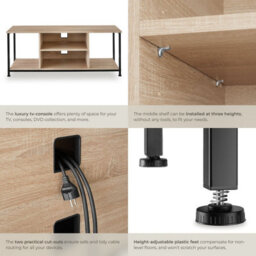 Tectake Tv Stand - Lowboard Cabinet With 4 Compartments, Adjustable Shelf 120 Cm - Industrial Wood Light, Oak Sonoma - thumbnail 5