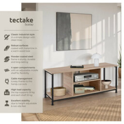 Tectake Tv Stand - Lowboard Cabinet With 4 Compartments, Adjustable Shelf 120 Cm - Industrial Wood Light, Oak Sonoma - thumbnail 2