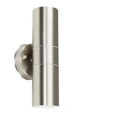 Valuelights Stainless Steel Silver External Up/down Ip44 Rated Outdoor Security Wall Light Complete With 5W Led Bulbs Warm White - image 1