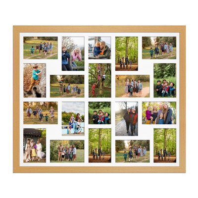 AK Frames 80X70Cm Country Pine Modern Multi Photo Frame With White Mount - Holds 20 Apertures (18X) 6X4, (2X) 4X4 Photos - image 1