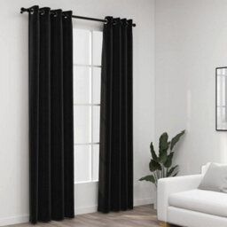 Berkfield Linen-Look Blackout Curtains 2 Pcs Anthracite 140X245Cm - thumbnail 1