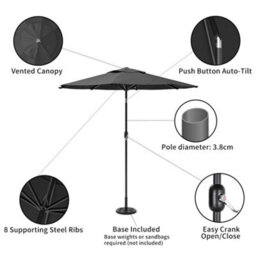 Living And Home 3M Large Rotating Garden Parasol Outdoor Beach Umbrella Patio Sun Shade Crank Tilt With Vintage Base, Black - thumbnail 4