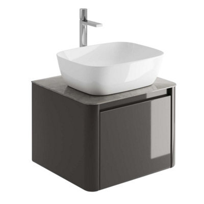Plum&clay Mayfair Gloss Dark Grey Wall Hung Bathroom Vanity Unit With Grey Marble Countertop (W)550mm (H)406mm - image 1