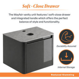 Plum&clay Mayfair Gloss Dark Grey Wall Hung Bathroom Vanity Unit With Grey Marble Countertop (W)550mm (H)406mm - thumbnail 4
