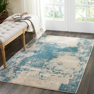 Ivory/teal Modern Abstract Luxurious Easy To Clean Rug For Living Room And Bedroom-239Cm X 320Cm - image 1