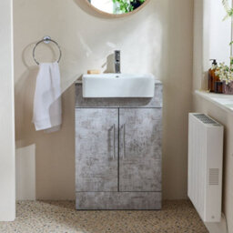 Homestylestore 550mm Concrete Grey Floorstanding Bathroom Vanity Unit And Chrome T Bar Handle - thumbnail 1