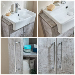 Homestylestore 550mm Concrete Grey Floorstanding Bathroom Vanity Unit And Chrome T Bar Handle - thumbnail 2