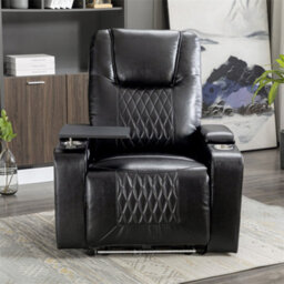 Abrihome Electric Recliner Chair With Usb Charge Port, 360 Swivel Tray Table, Hand In-Arm Storage, Cup Holders, Ambient Lighting, Black Pu - thumbnail 9