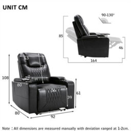Abrihome Electric Recliner Chair With Usb Charge Port, 360 Swivel Tray Table, Hand In-Arm Storage, Cup Holders, Ambient Lighting, Black Pu - thumbnail 8