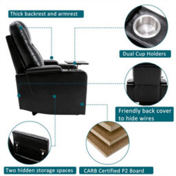 Abrihome Electric Recliner Chair With Usb Charge Port, 360 Swivel Tray Table, Hand In-Arm Storage, Cup Holders, Ambient Lighting, Black Pu - thumbnail 5