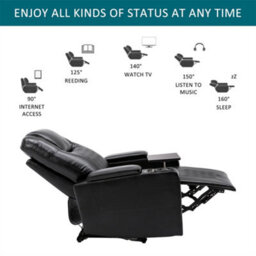 Abrihome Electric Recliner Chair With Usb Charge Port, 360 Swivel Tray Table, Hand In-Arm Storage, Cup Holders, Ambient Lighting, Black Pu - thumbnail 4