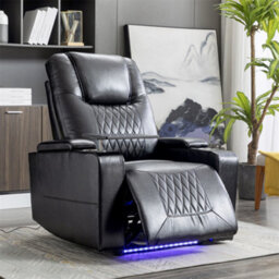 Abrihome Electric Recliner Chair With Usb Charge Port, 360 Swivel Tray Table, Hand In-Arm Storage, Cup Holders, Ambient Lighting, Black Pu - thumbnail 1