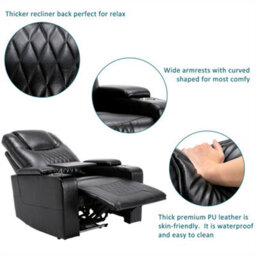 Abrihome Electric Recliner Chair With Usb Charge Port, 360 Swivel Tray Table, Hand In-Arm Storage, Cup Holders, Ambient Lighting, Black Pu - thumbnail 6