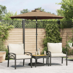 Berkfield Garden Parasol With Leds And Steel Pole Taupe 225X225X212Cm