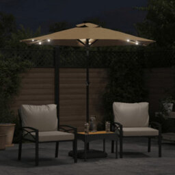 Berkfield Garden Parasol With Leds And Steel Pole Taupe 225X225X212Cm - thumbnail 3