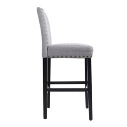 Living And Home Bar Stool Set Of 2 Grey Linen Upholstered Kitchen Counter Bar Stools With Rubberwood Legs - thumbnail 3
