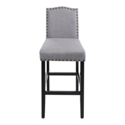 Living And Home Bar Stool Set Of 2 Grey Linen Upholstered Kitchen Counter Bar Stools With Rubberwood Legs - thumbnail 2