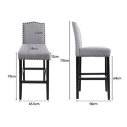 Living And Home Bar Stool Set Of 2 Grey Linen Upholstered Kitchen Counter Bar Stools With Rubberwood Legs - thumbnail 5
