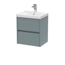 Nuie Havana Wall Hung 2 Drawer Vanity Basin Unit & Thin-Edge Ceramic Basin, Modern Sink Vanity Unit In Coastal Grey With White - thumbnail 5