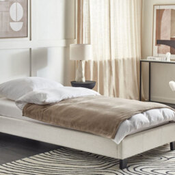 Wyld And Coco Eu Single 3Ft Bed Frame 90X190 Cm Light Beige Fabric Slatted No Headboard - thumbnail 2