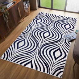 Valencia Modern Ogee Design Carved Area Rugs Navy 200X290 Cm - thumbnail 3