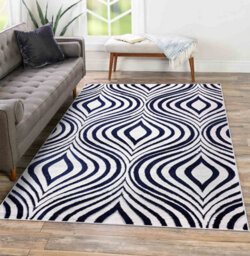 Valencia Modern Ogee Design Carved Area Rugs Navy 200X290 Cm - thumbnail 2
