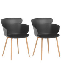 Beliani Black Dining Chairs Set Of 2 With Ergonomic Back And Metal Legs, 61Cm W X 54Cm D X 82Cm H - thumbnail 3
