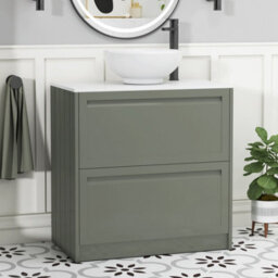 Royal Bathrooms Royal Bathroom Elmore 800mm Matt Green Freestanding Bathroom Vanity Unit 2 Drawer Plain White Worktop With Breeze Basin - thumbnail 1