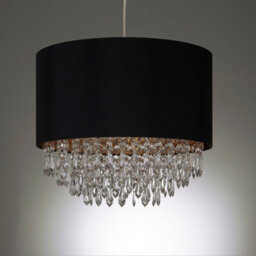 K Living Waverly Black Drum And Clear Beaded Droplet Chandelier Pendant Ceiling Shade
