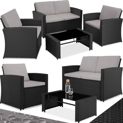 Tectake Garden Furniture Set Jesolo - 2 Armchairs, 1 Sofa,  And Coffee Side Table  - Black/grey - image 1