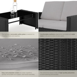 Tectake Garden Furniture Set Jesolo - 2 Armchairs, 1 Sofa,  And Coffee Side Table  - Black/grey - thumbnail 5
